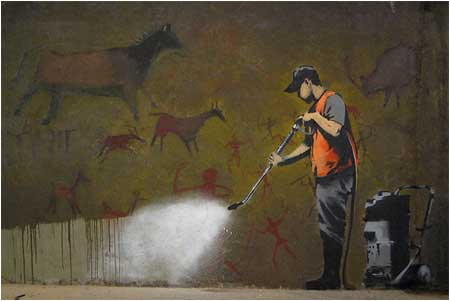 Banksy Cave Painting Removal Graffiti - Leake Street, London