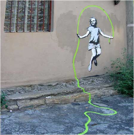 Banksy Girl With Skipping Rope Graffitiâ Brooklyn, New York, USA