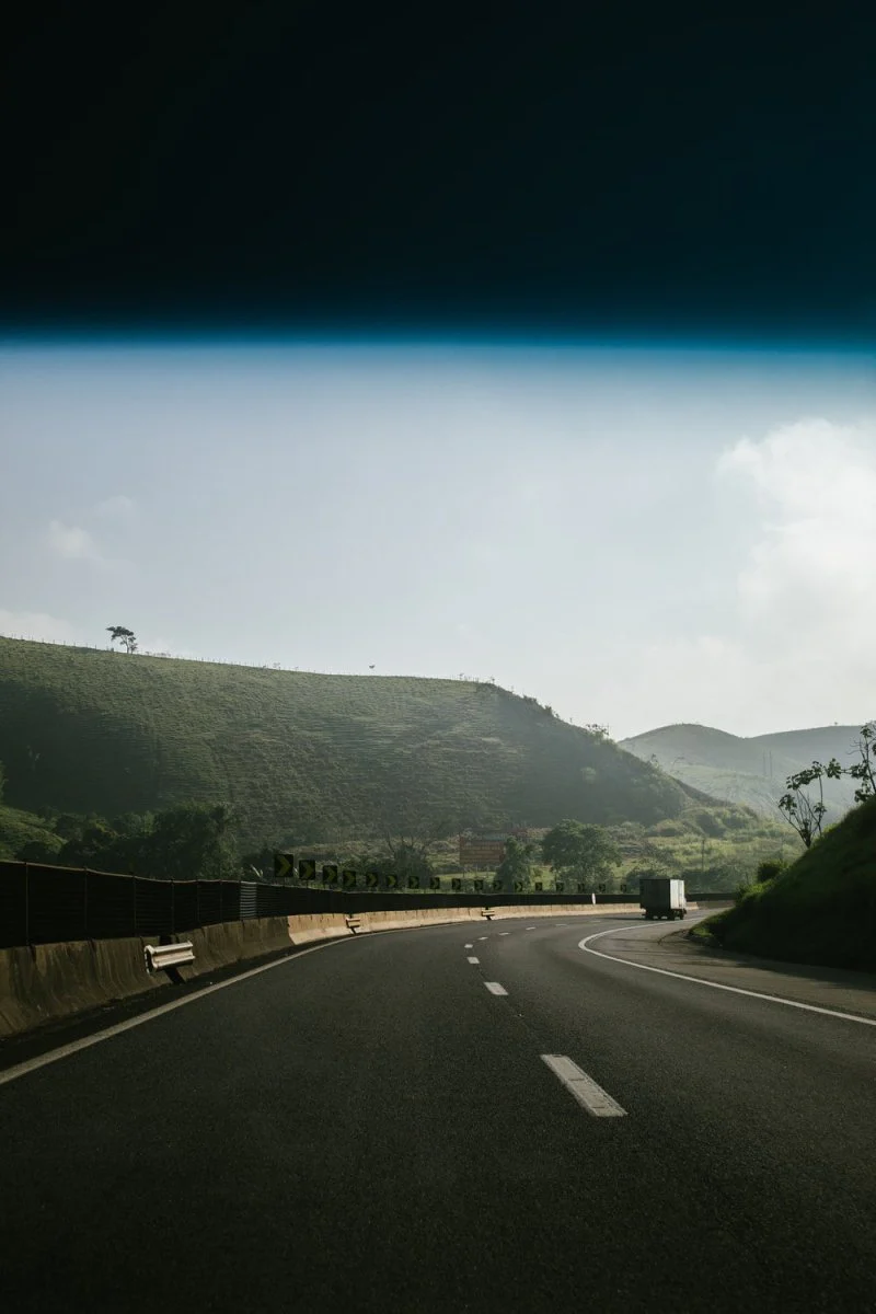 Paint By Numbers | Black Asphalt Road Between Green Mountains