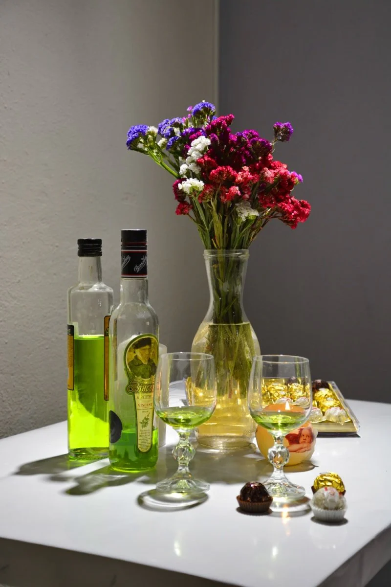 Paint By Numbers | Clear Glass Bottle With Clear Drinking Glass And Clear Drinking Glass On White Table