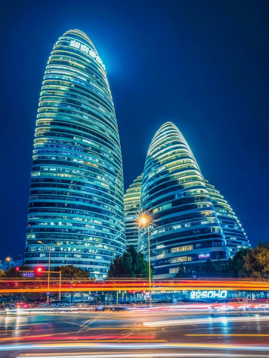 Paint By Numbers | Chaoyang - Green And Blue Lighted Building During Night Time