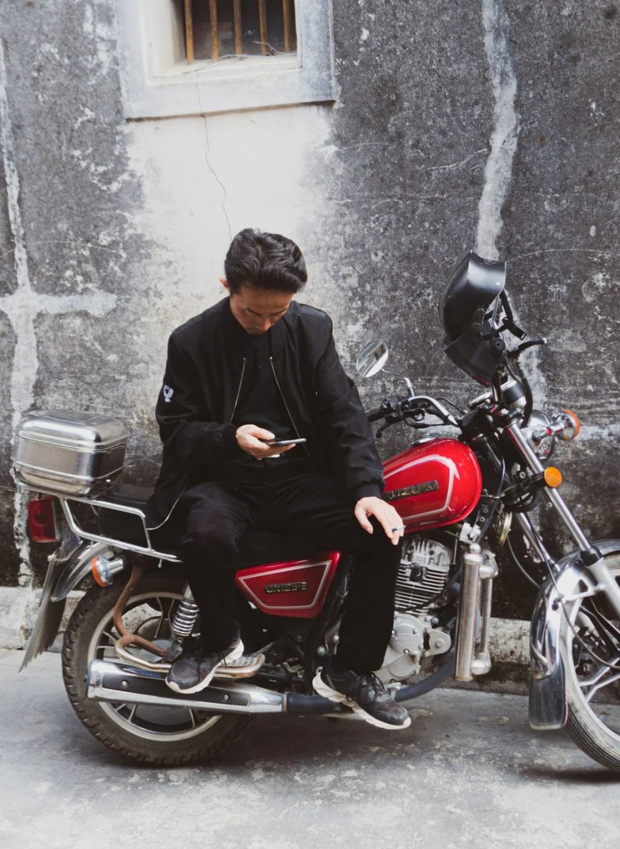 Paint By Numbers | Jieyang - Man In Black Jacket Riding Red Motorcycle
