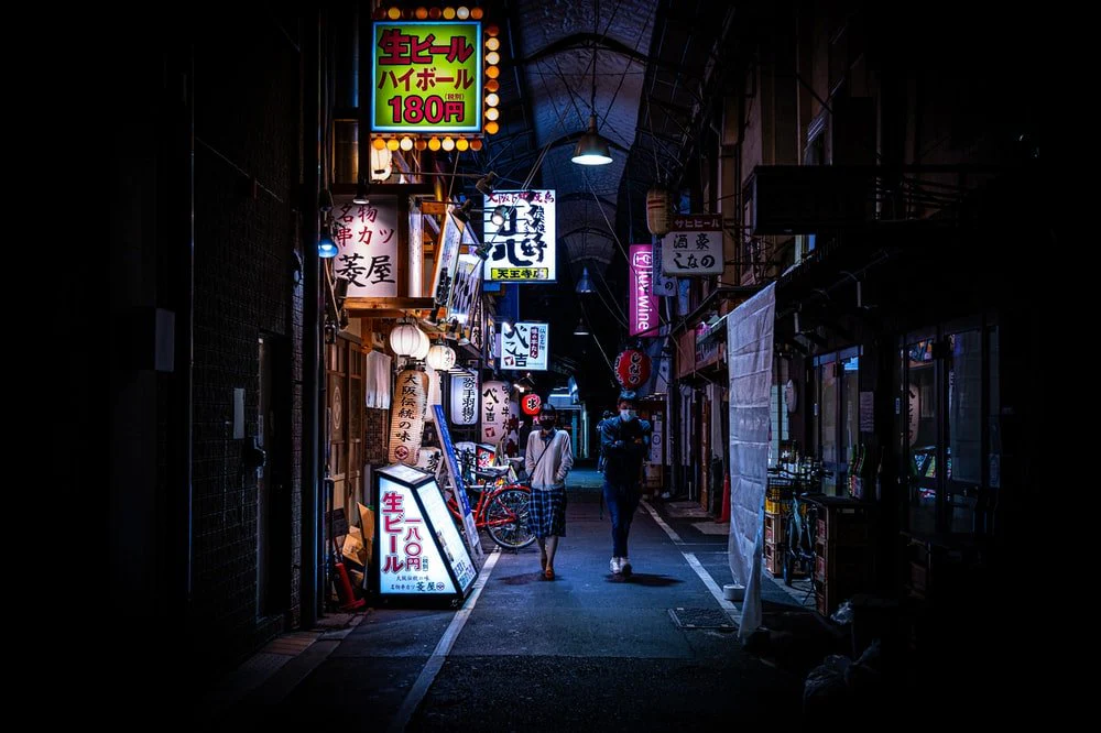 Paint By Numbers | Ōsaka - Man In Black Jacket Walking On Sidewalk During Nighttime