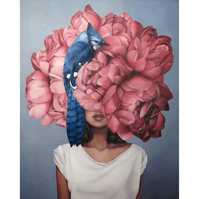 Paint By Numbers | Lady Head Flower with Blue Bird