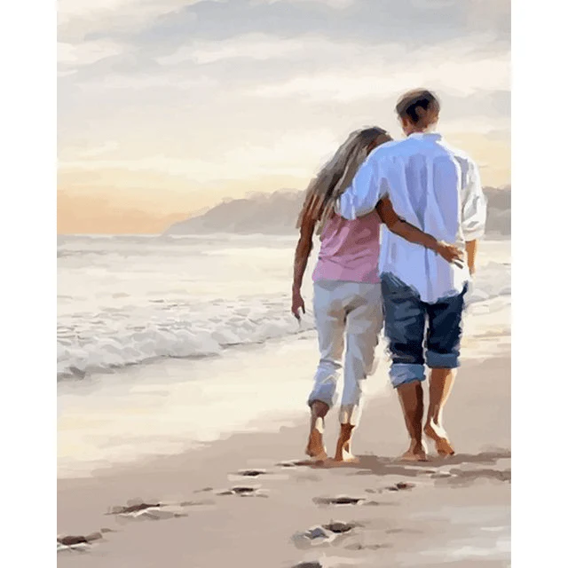 Paint By Numbers | Lovers Walking in The Seashore