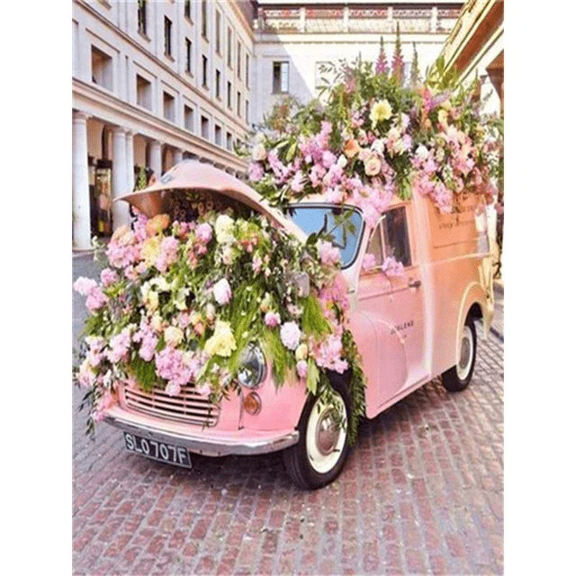 Paint By Numbers | Pink Car Full of Flowers