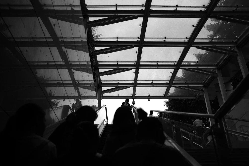 Paint By Numbers | Zhaoqing - People On The Stairs Grayscale Photo