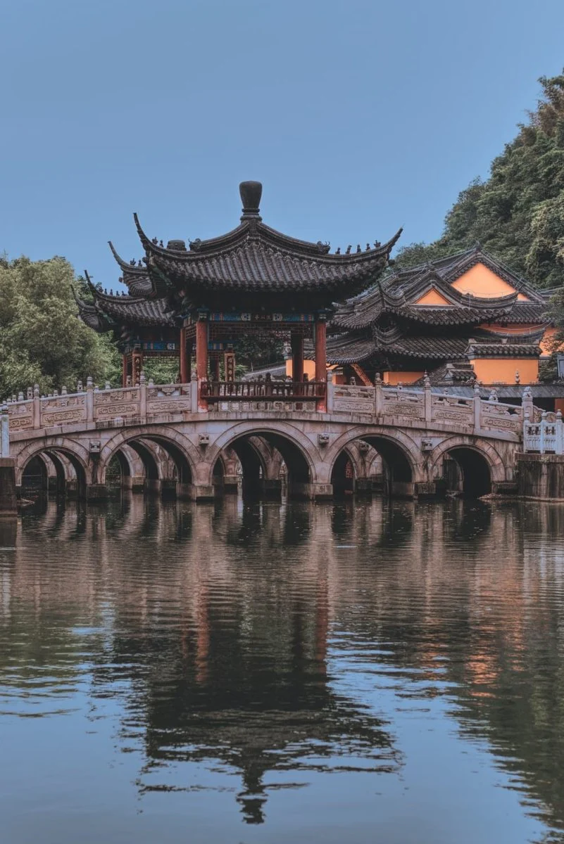 Paint By Numbers | Zhenjiang - Red And White Temple Near Body Of Water During Daytime