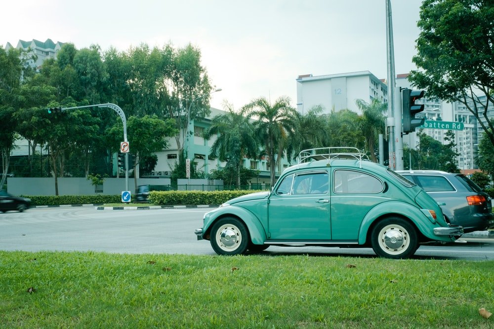 Paint By Numbers | Beetle - Teal Volkswagen Beetle Parked On Gray Concrete Road During Daytime
