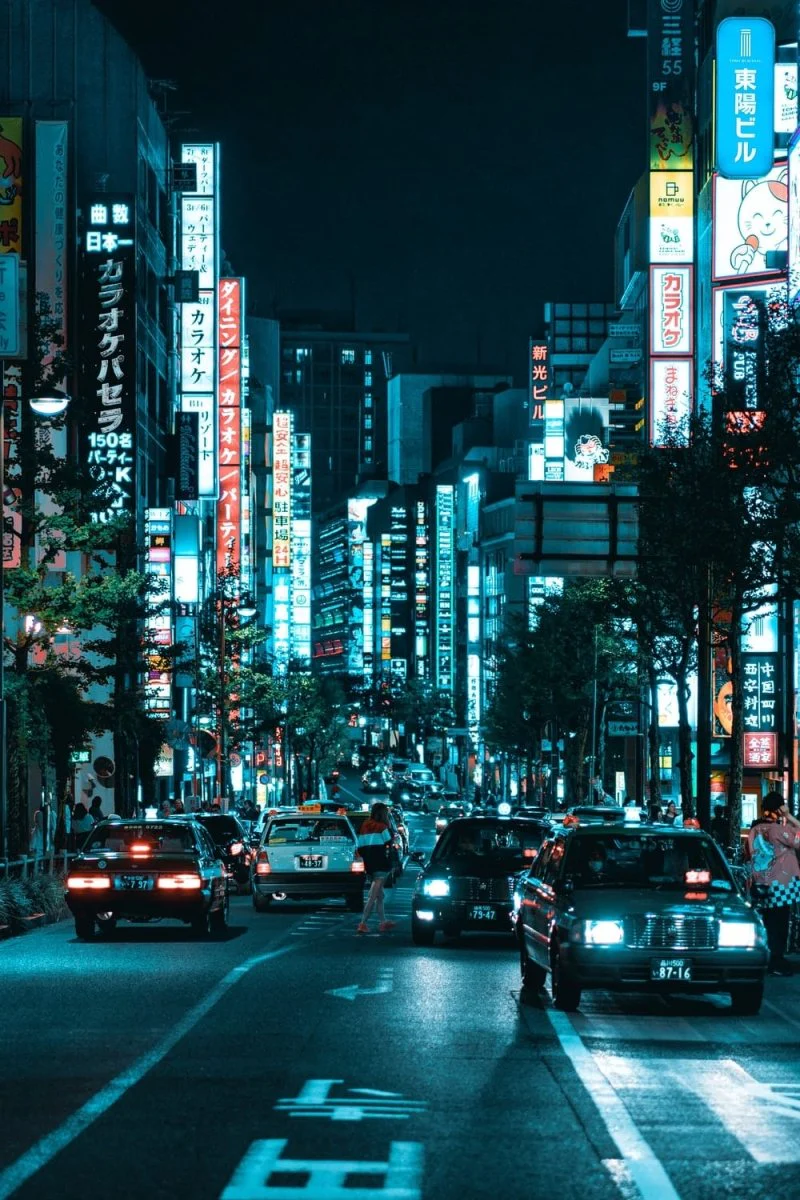 Paint By Numbers | Tokyo - Vehicles On Roadway Between Lighted Buildings At Night