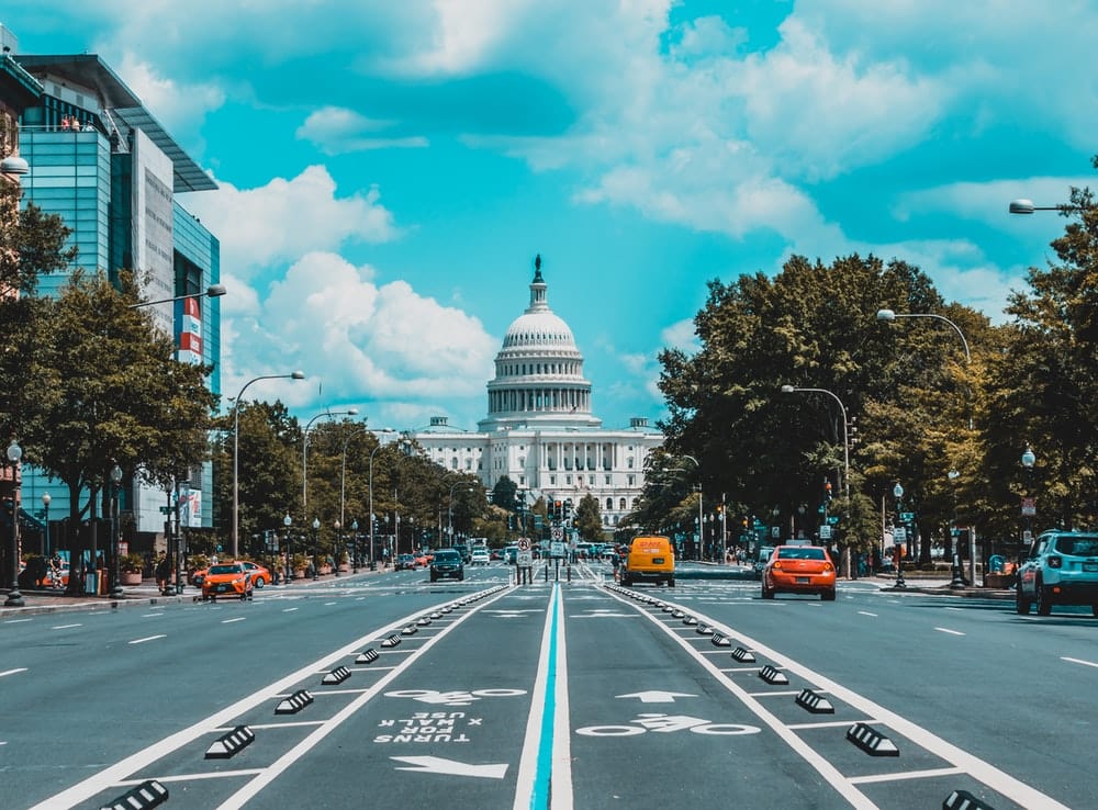 Paint By Numbers | Washington - Wide Road With Vehicle Traveling With White Dome Building